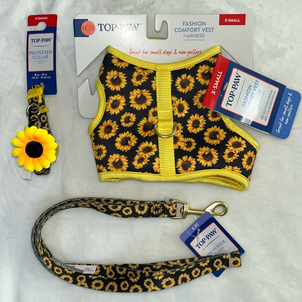 Top Paw Sunflower Fashion Vest (XS), Collar and Leash